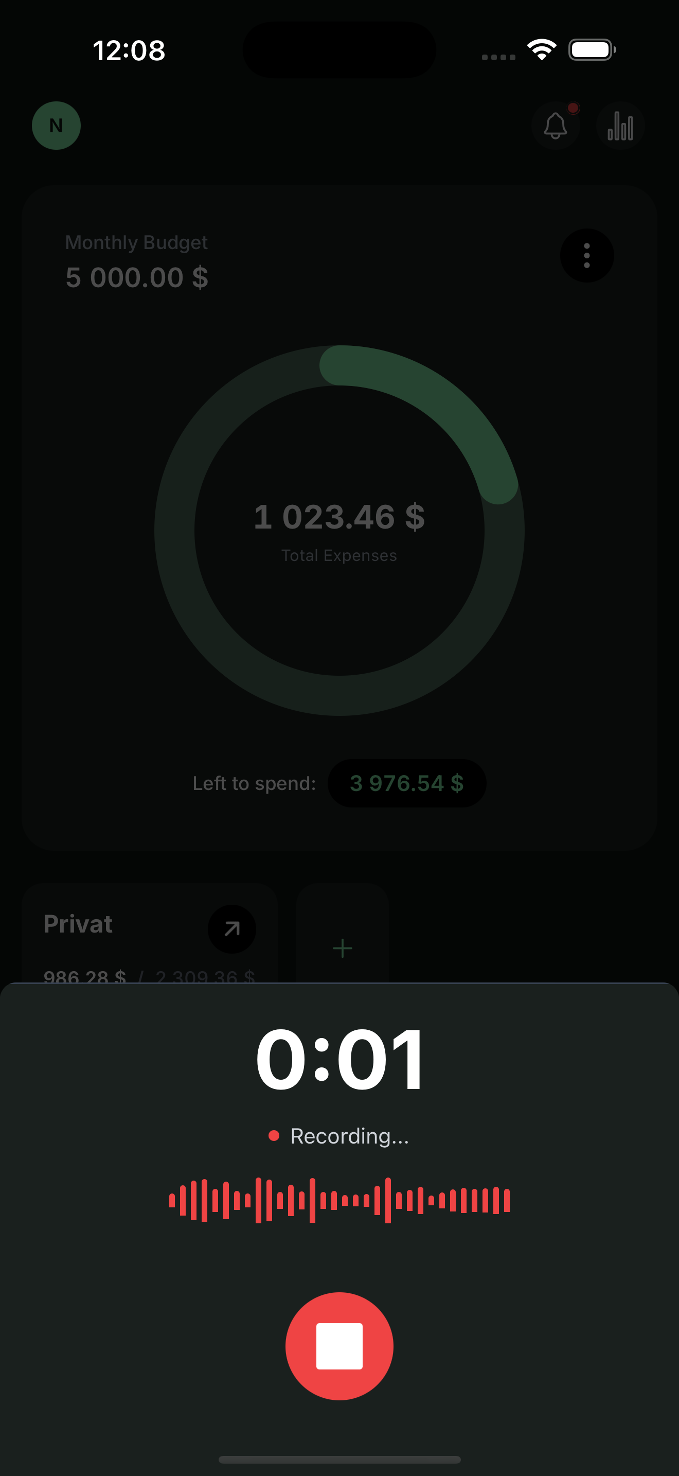 Yavo active recording screen