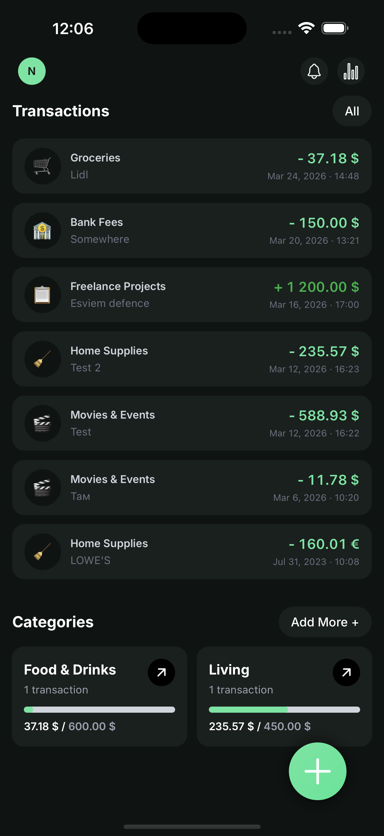 Yavo transactions list screen