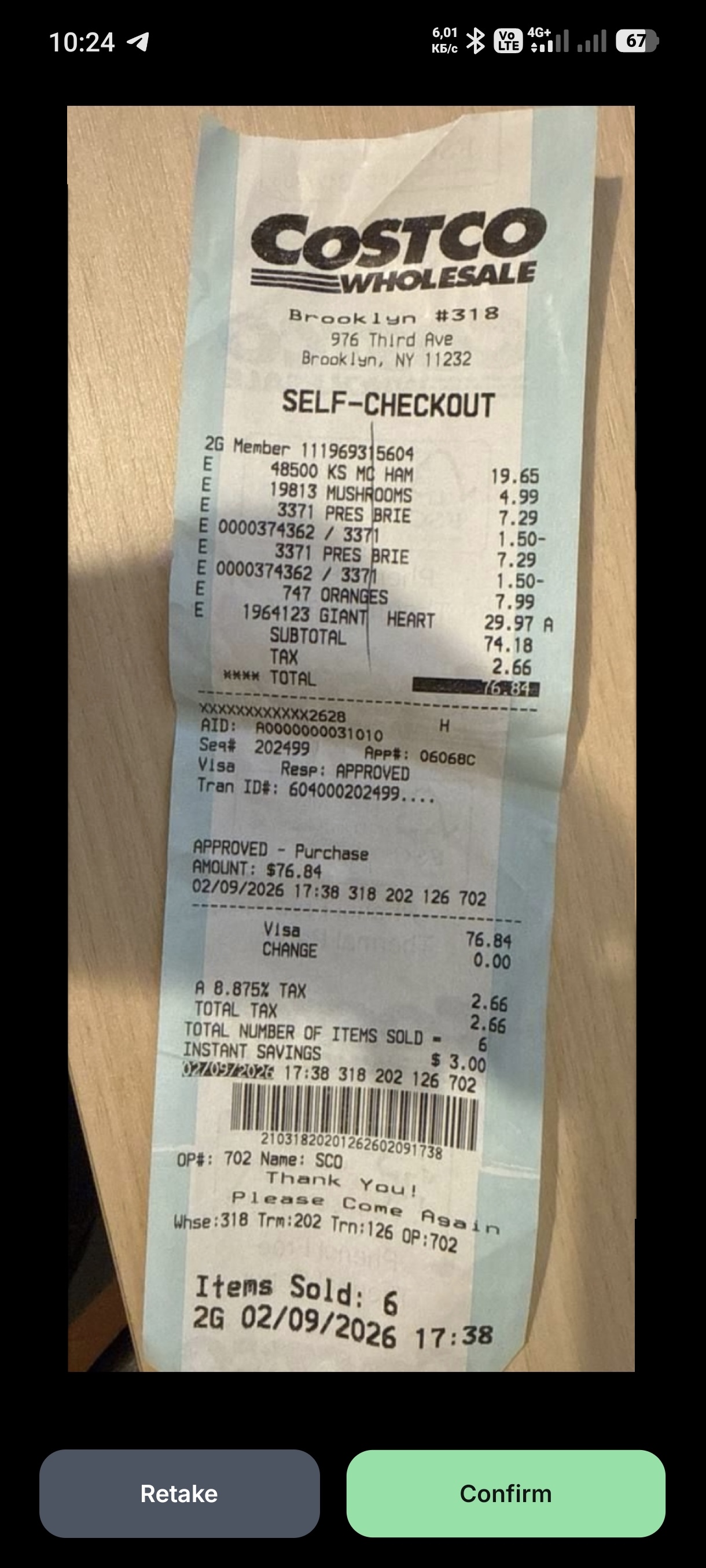 Receipt photo